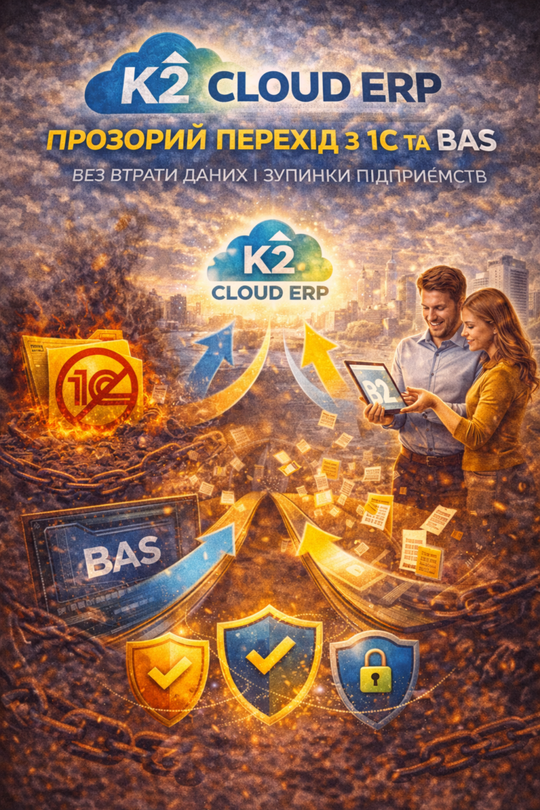 K2 ERP: прозорий перехід з 1С/BAS — дані, процеси, нерви цілі