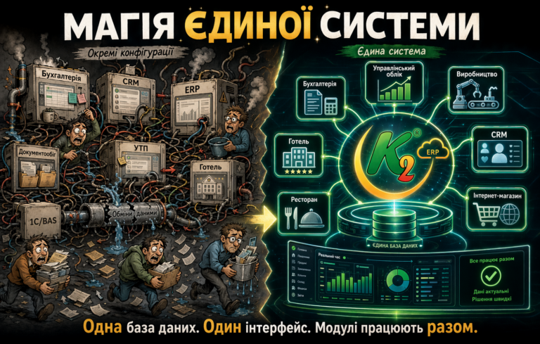 Модульний K2 ERP: один інтерфейс замість зоопарку конфігурацій 1С/BAS