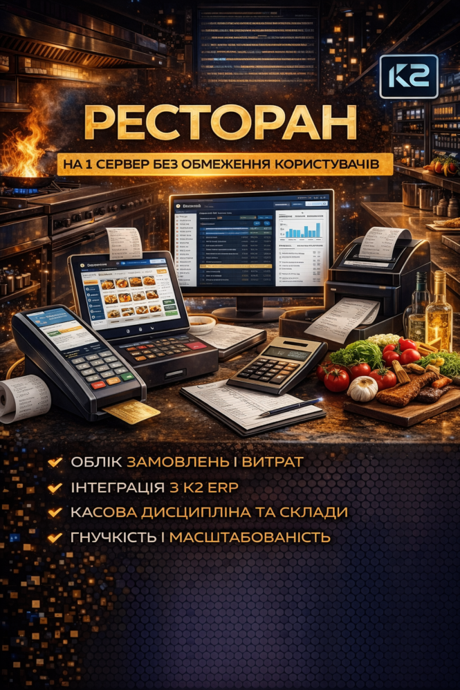 Ресторан K2 ERP: зал, кухня, склад — одна система, один чек 1 Ресторан